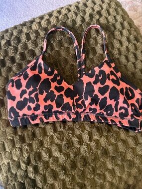 Pinkish/coralish and Black Leopard Print Sports Bra
